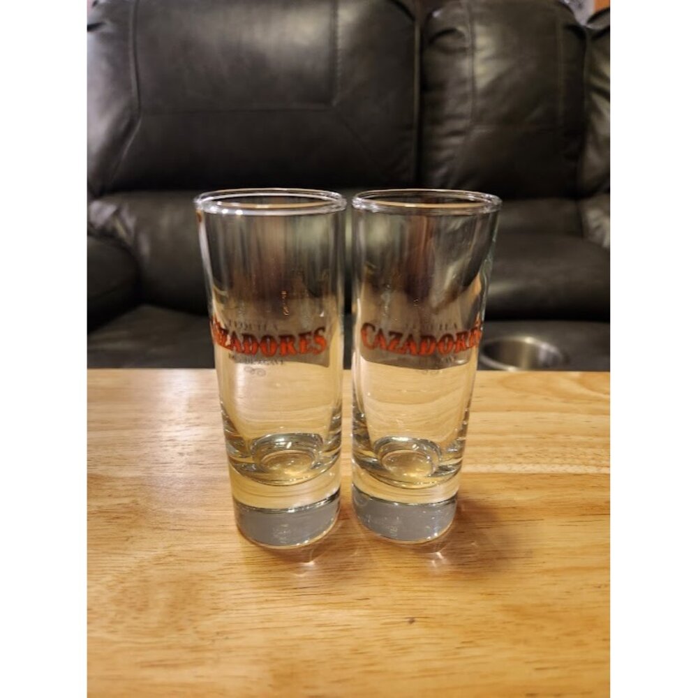 Pair Tequila Cazadores 100% De Agave Tall Shot Glasses Liquor Barware